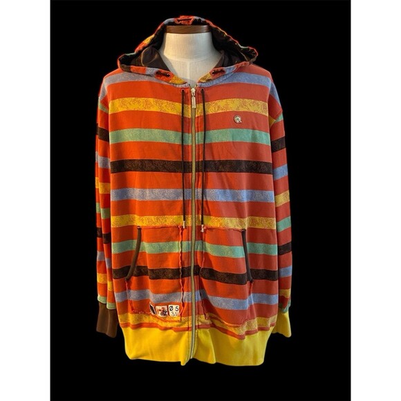 Rocawear 3XL Mens Striped Zip Hoodie Jacket Yellow Orange 100% Cotton Y2K Roca - Picture 3 of 9